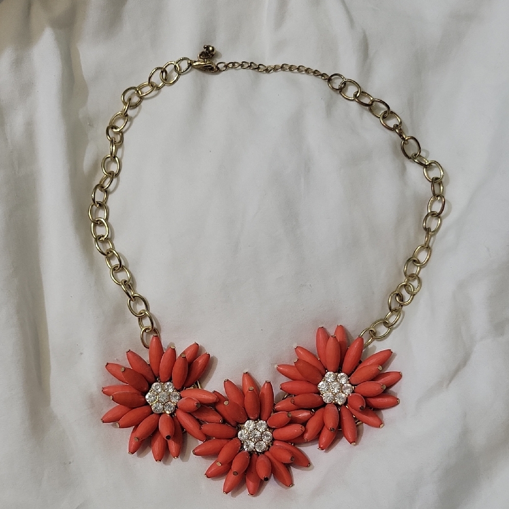 Gold and Coral Floral Necklace